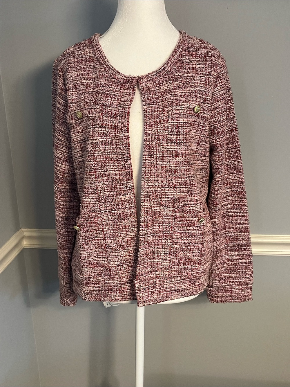 Textured Open-Front Blazer in Dusty Rose/red